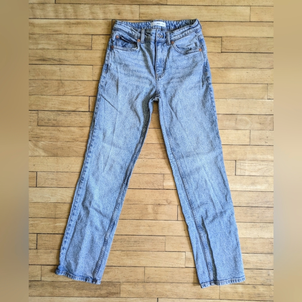 MNG Mango Classic Acid Wash Cotton Denim Jeans skinny slim straight leg Women 4
